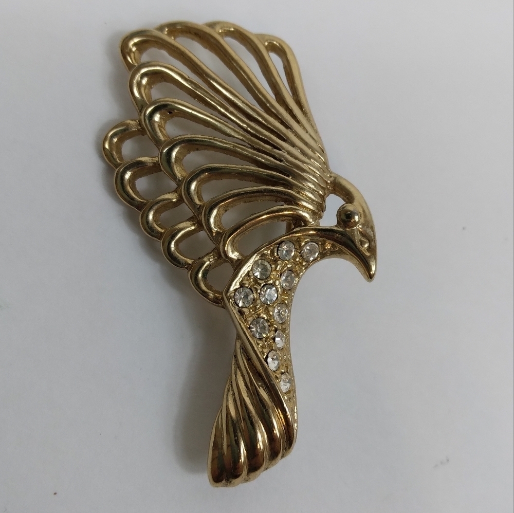 Vintage Gold Tone Rhinestone Flying Bird Signed Roman Pin/brooch